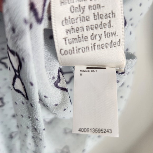 NWT Disney Collab Lauren Conrad Size M Pale Blue Bow Print Button Down Blouse - Picture 15 of 15